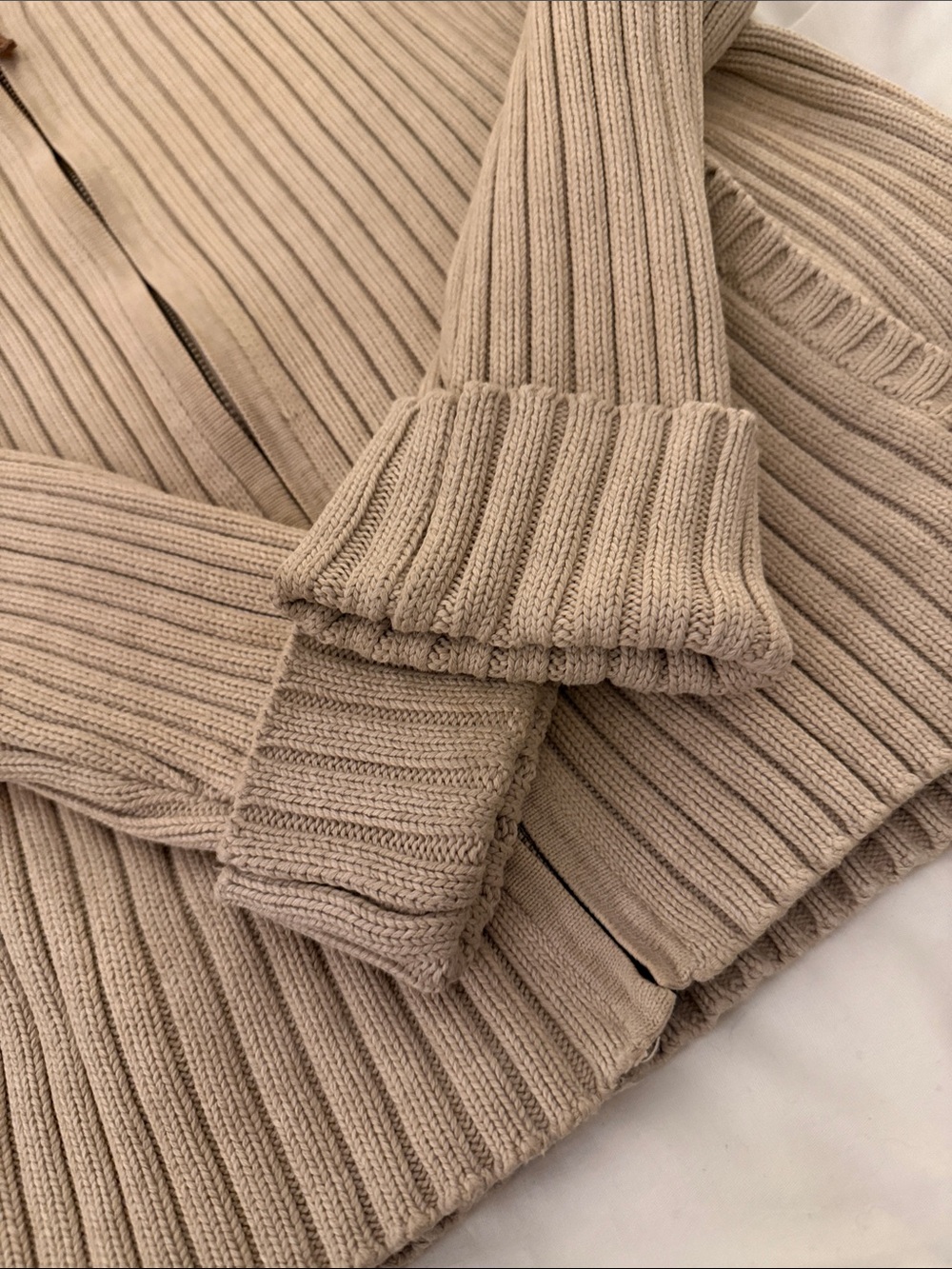 Vintage Lauren Ralph Lauren Full-Zip Ribbed Knit Sweater - Beige - Picture 2 of 5